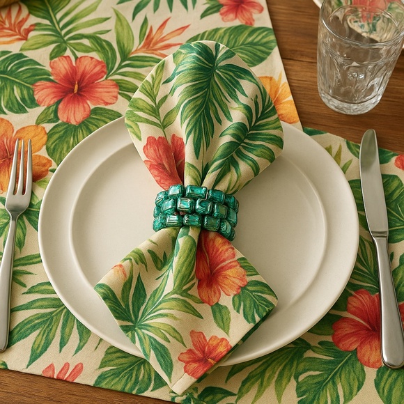 (Set of 4) Shimmering Blue Beaded Shell Napkin Rings - Picture 3 of 7